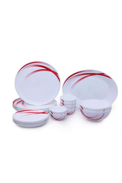 British Chef 21 Pieces Opalware Dinner Set- Microwave, Dishwasher & Frezzer Safe | Red Stella Dinnerware Set