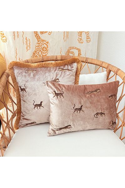 ge living Διακοσμητικό Leopard Pattern Μπεζ Βελούδινο Κάλυμμα Ριχτάρι 35 x 50 cm
