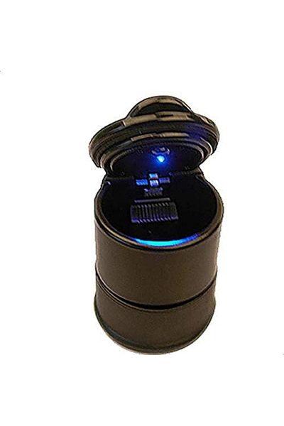 SULFAR Fireproof Cylinder Shaped Car Cigarette Ashtray with Blue LED Light