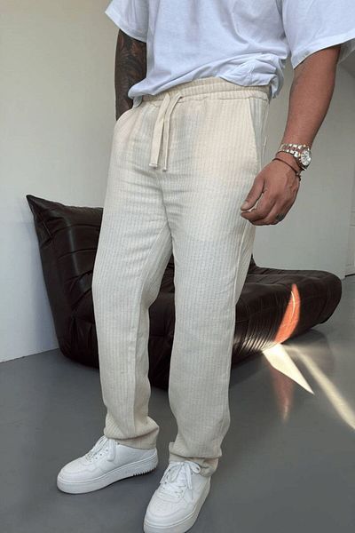 Z1MAN Knitted Linen Baggy Beige Pants