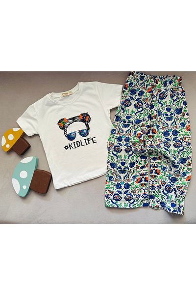 SANTRALBEBE Girl's Wide Leg Floral Suit