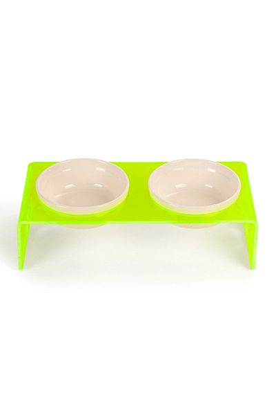 GOBYPET 2 Pack Green Plexi Decorative Cat and Dog Ceramic Food & Water Bowl Mat Gift