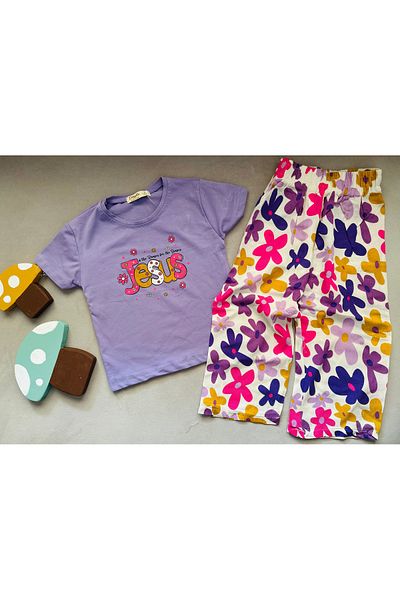 SANTRALBEBE Girl's Wide Leg Floral Suit