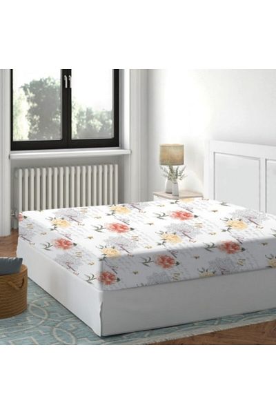 Pucioasa Fitted sheet 100% cotton, 180x200cm, Floral Peach