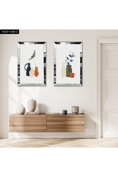 Zevahir Mobilya Dekorasyon VAZOANE MODERNE CULORI CU CADRU DE PLEXY CU Oglinda SILVER FOND ALB SET DE MASA MDF DUBLA