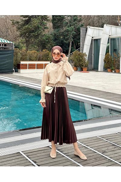 Trend Marfa Ελαστική μέση Παχύ Πλισέ Φούστα Hijab