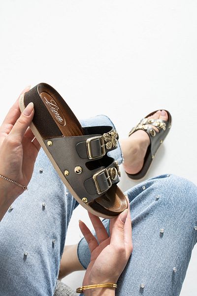 ALTUVATEKS Stylish and Comfortable Women's Slippers Stone Double Buckle Comfortable Sole Summer Slippers