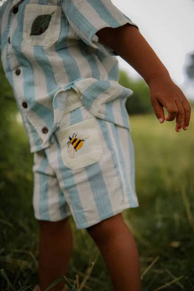 Minigimin Cicileri Costum pentru copii unisex din bumbac cu dungi cu broderie Buburuza - Albastru
