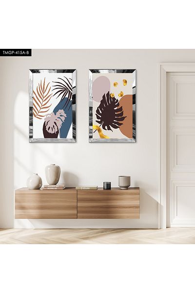 Zevahir Mobilya Dekorasyon SET DE PENTRU TABLĂ MDF DUALĂ PLANTĂ ABSTRACTĂ DECORATIVĂ CU CADRU DE PLEXY CU OZNĂ DE ARGINTI Fundal alb