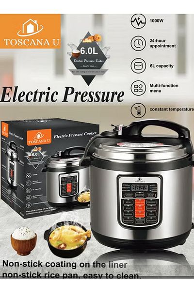 TOSCANA U 6L Electric Pressure Cooker, 12 Functions, 1000W, Black/Grey
