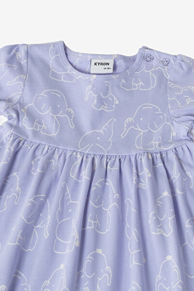 Kyron %100 Pamuk Yaka Düğme Kapama Kız Bebek Elbise - Lila