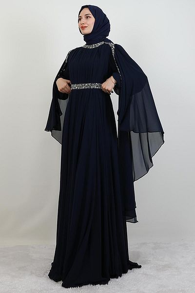 GİYZAMİLA Βραδινό φόρεμα Tutku Chiffon Navy Blue