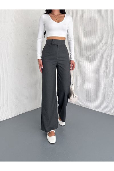 DeChival Cirted Fabric Pants / Women's Fabric Pants Wide Legs
