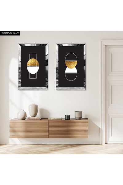 Zevahir Mobilya Dekorasyon FORME DECORATIVE CU CADRU DE PLEXY CU OGLINDA ARGINTIE FOND NEGRU SET DE MASA MDF DUBLA