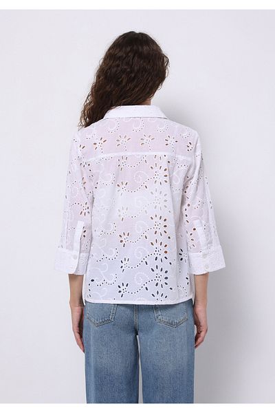 Colin's Regular Fit Shirt Neck Embroidered Women's White Long Sleeve Shirt