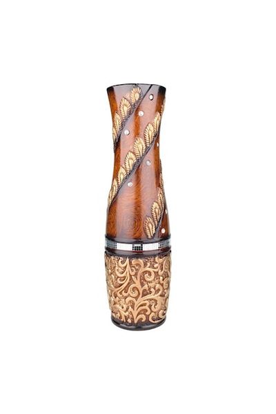 OEM Vaza din ceramica cu frunze si aplicatii de pietre si oglinda, 19X60 cm multicolor M1
