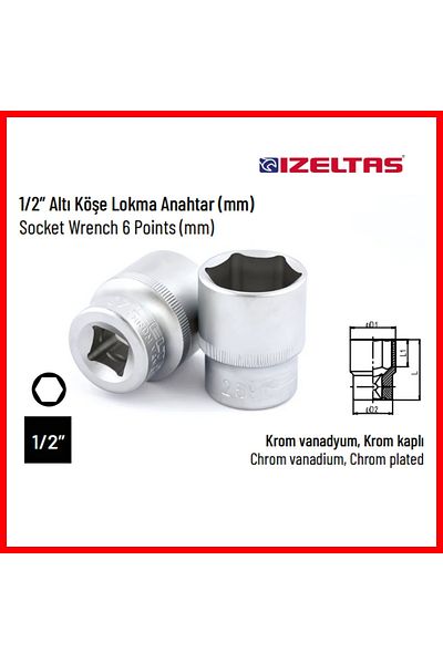 İzeltaş İzeltaş Six Corner Socket Wrench, 1/2 Inch 13 Mm, High Torque Resistance