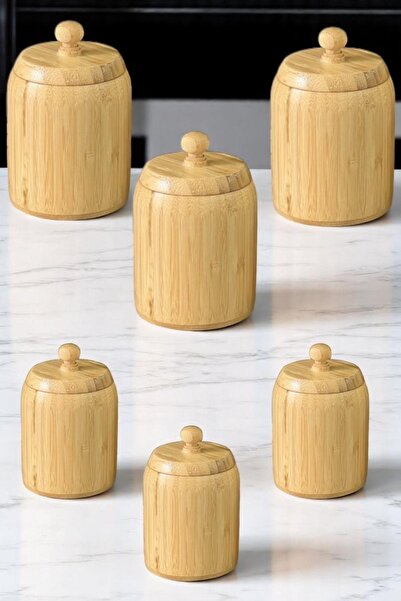 ALBETTO مجموعة بهارات من الخيزران مكونة من 6 قطع، وعاء بهارات