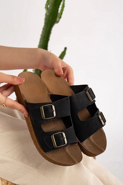 Altın Adım Orthopedic Cork Sole Unisex Model Comfortable Double Buckle Daily Slippers