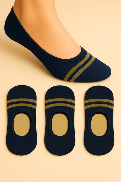 tibo 3 Çift Burun Dikişsiz Silikonlu Simli Kadın Babet Çorap