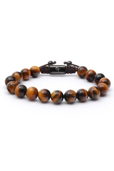 GT Collection GT Collection Single Bead Men's Bracelet with TIGER EYE Energy Stones One Size & Adjustable Cord