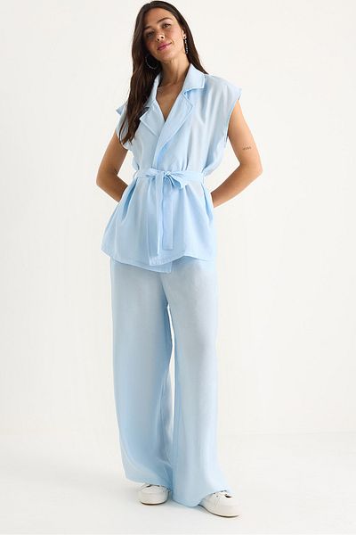 Bianco Lucci Women's Belted Vest Pocket Detailed Palazzo Pants Modal Suit 4003 60283384