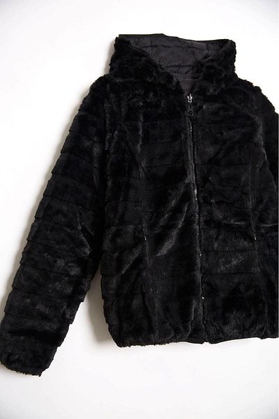 Robin ROBİN Women's Plush Inflatable Short Coat Suitable for Double-Sided Use