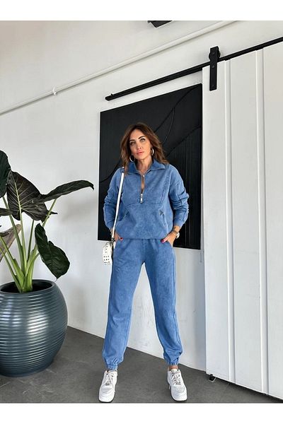 QİMYA BUTİK Exotic Asortic Women's Washable Sweatshirt Pants Double Sweatpants Set