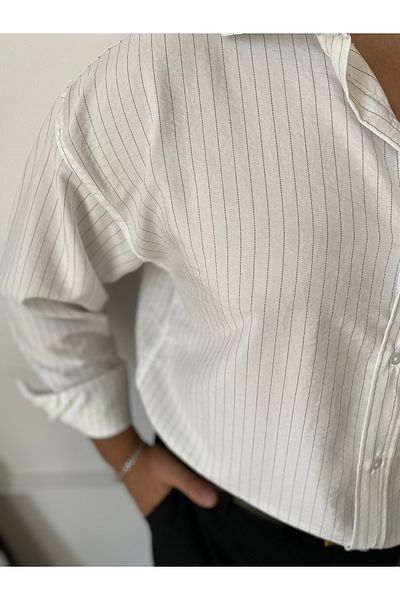 bonnline Striped Oversize Draped Shirt