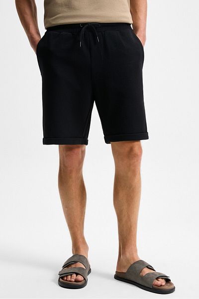 GRIMELANGE Youri Men's Elastic Waist Back Single Pocket Relaxed Fit Black Shorts