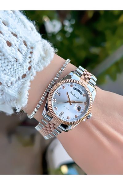 Ferrucci Woman's Wrist Watch with Steel Cord Calnder 3 Atm Waterproof 2 Years Warranty