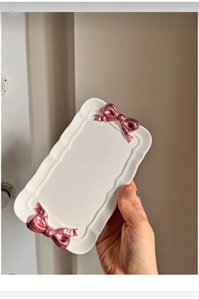 MUMELLA Διακοσμητικός δίσκος με φιόγκο, γυαλιστερό μαργαριταρένιο ροζ κορδέλα...