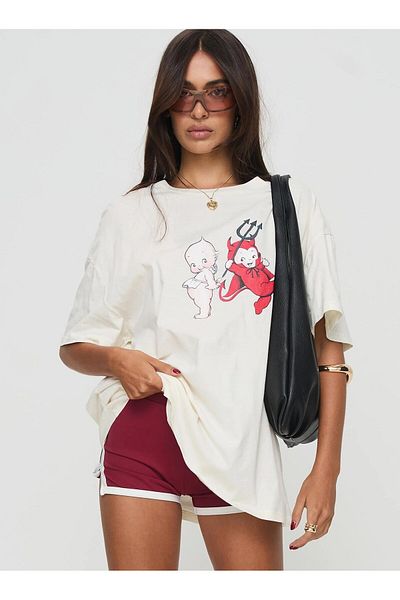 The Champ Clothing Tricou alb oversize cu imprimeu distractiv pentru femei
