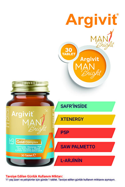 Argivit Man Bright Gold Kompleks - Biotin, Niasin, Çinko (SAFR'İNSİDE, XTENER...