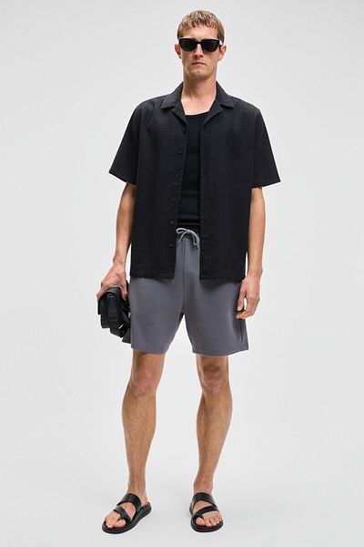 GRIMELANGE Tyrone Men's Elastic Waist Back Single Pocket Relaxed Fit Gray Shorts
