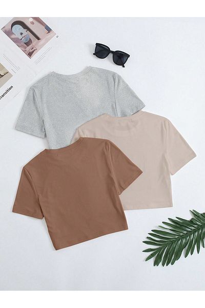 DAXİS Sportwear Company Γυναικείο μπλουζάκι Casual Crop 3 συσκευασιών