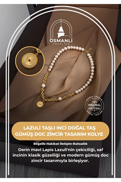 OSMANLI DOĞAL TAŞ Lazuli Taşlı Inci Doğal Taş Gümüş Doc Zincir Tasarım Kolye ...