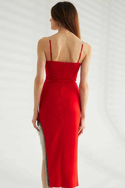 Robin Kadın Yırtmaç Ve Püskül Detaylı Elbise