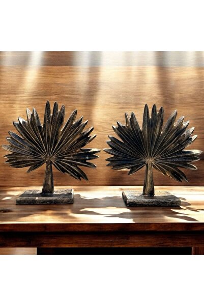 Peramari Dekoratif Polyester İkili Dik Yelpaze Yaprak Gold-Eskitme