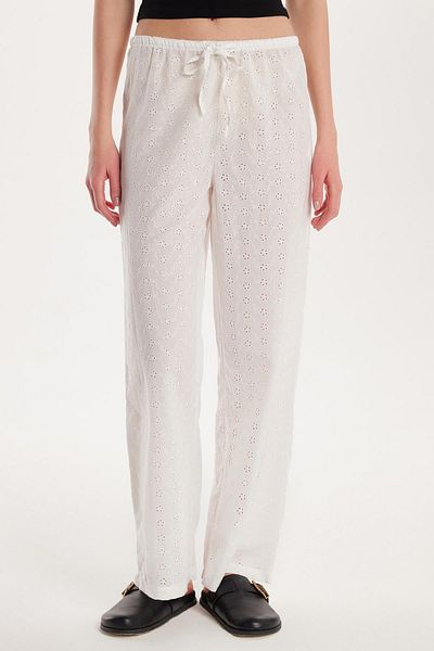 Tudors Women's Regular Fit Relaxed Cut 100% Cotton Openwork Ecru Trousers