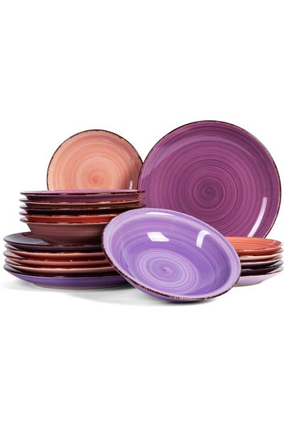 Tavola Ceramic Dinner Set Of 18 Plates Set Mykonos Dishwasher, Microwave Safe