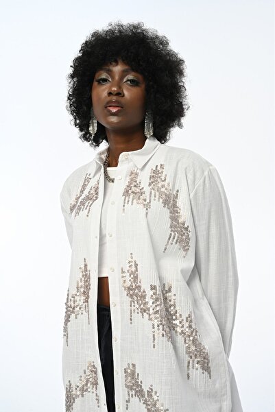 QİMYA BUTİK ORFEO NEGRO WOMEN - Sequin Linen Oversize Shirt