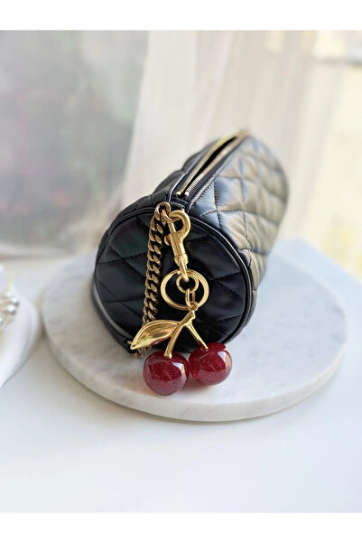 HARİNA سلسلة مفاتيح نسائية باللون الذهبي الكرزي اللامع، إكسسوار للحقيبة