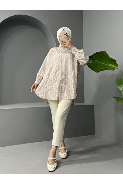Modamorfo Stone Length Buttoned Long Striped Shirt