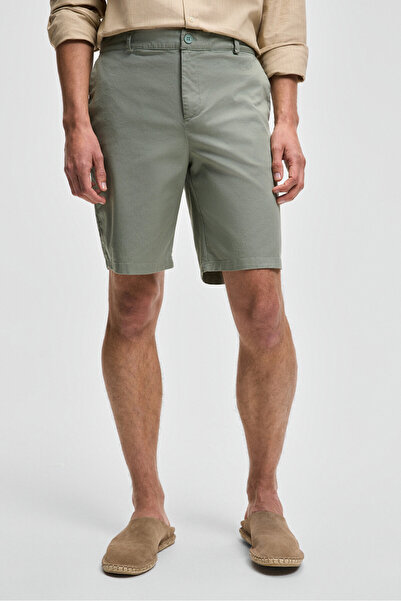 GRIMELANGE Teemo men's zipper with side pockets Stretch Fabric Slim Fit light khaki shorts