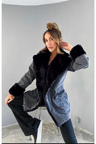 SAGİ JEANS Kadın Içi Full Kürk Denim Kadın Mont