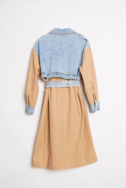 QİMYA BUTİK Robin Kadın Jean Detaylı Astarlı Kuşaklı Trençkot