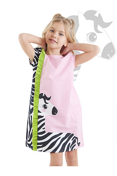 Denokids Rózsaszín zebra mintás lány nyári ruha - fodros