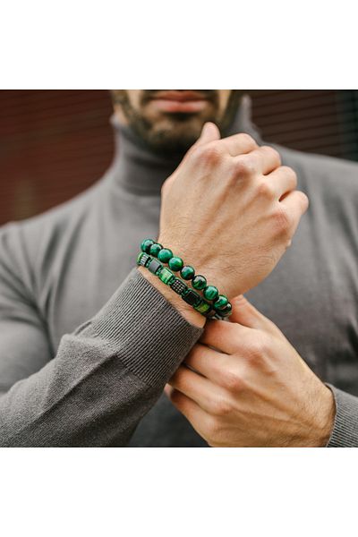 GT Collection GT Collection Single Bead Men's Bracelet GREEN TIGER EYE Energy Stones One Size & Adjustable Cord