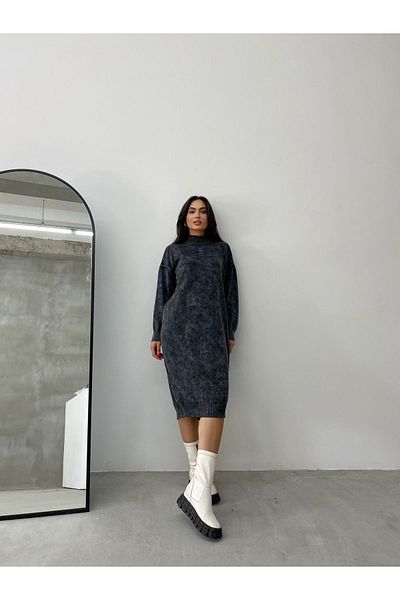 QİMYA BUTİK Die&More Women's Tie-Dye Washed Oversize Long Sleeve Loose Knitwear Dress